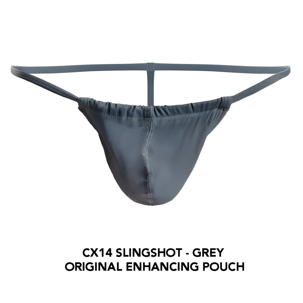 Cocksox cx14 slingshot enhancing pouch in grey smooth stretchy fabric with central seam and elastic waistband