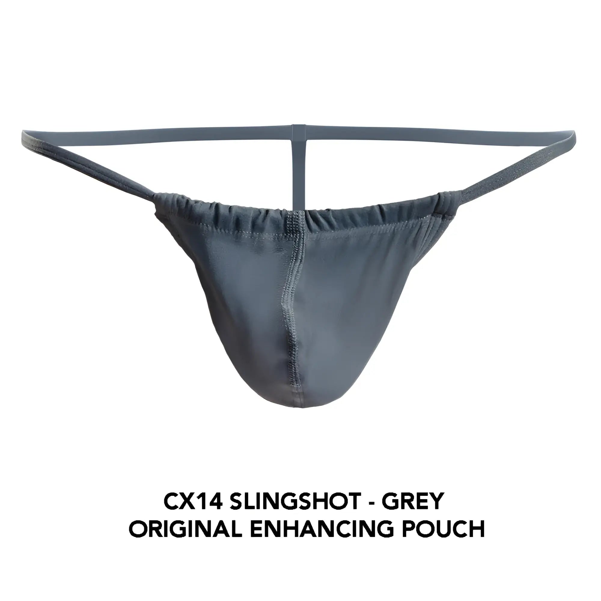 Cocksox cx14 slingshot enhancing pouch in grey smooth stretchy fabric with central seam and elastic waistband