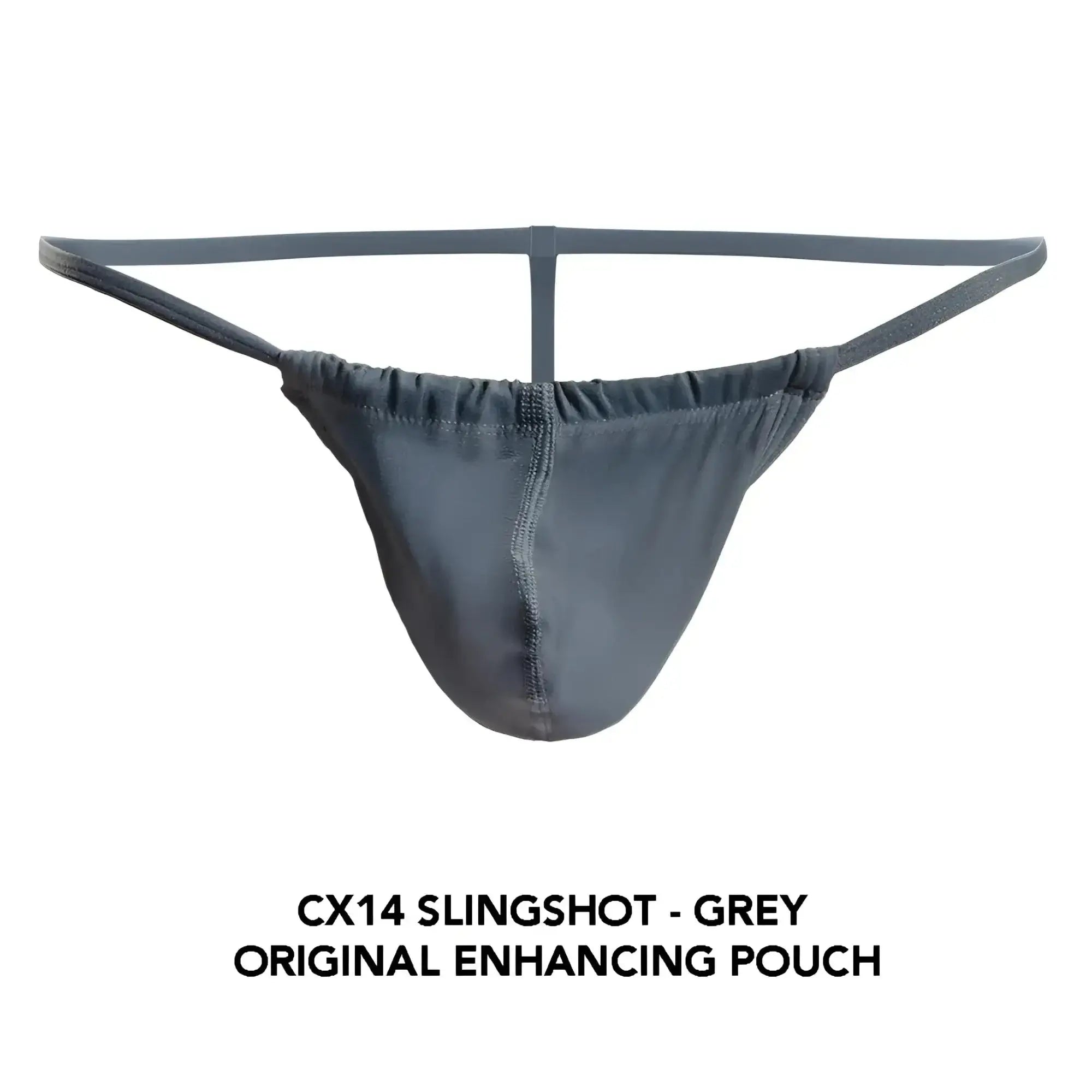 Cocksox cx14 slingshot enhancing pouch in grey smooth stretchy fabric with central seam and elastic waistband