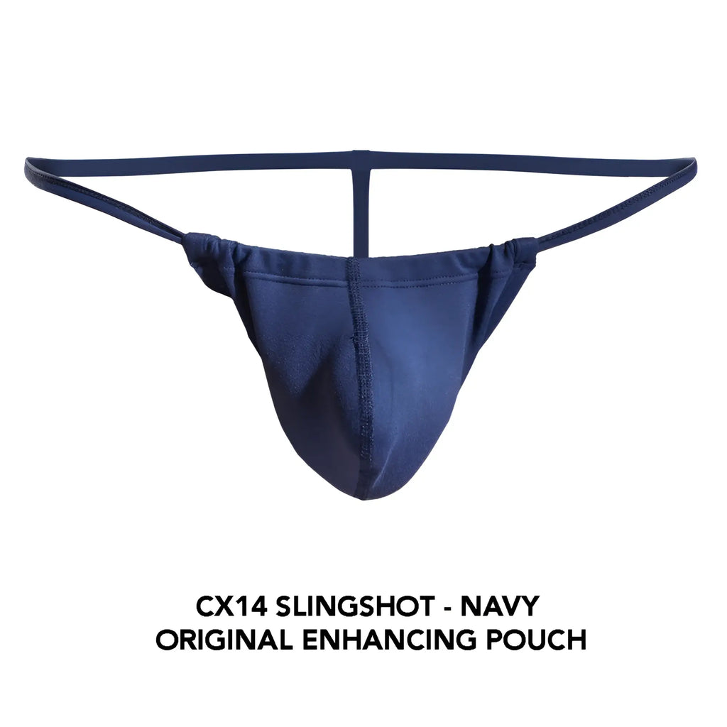 Navy blue cocksox cx14 slingshot original enhancing pouch with smooth stretchy fabric and thong-style design