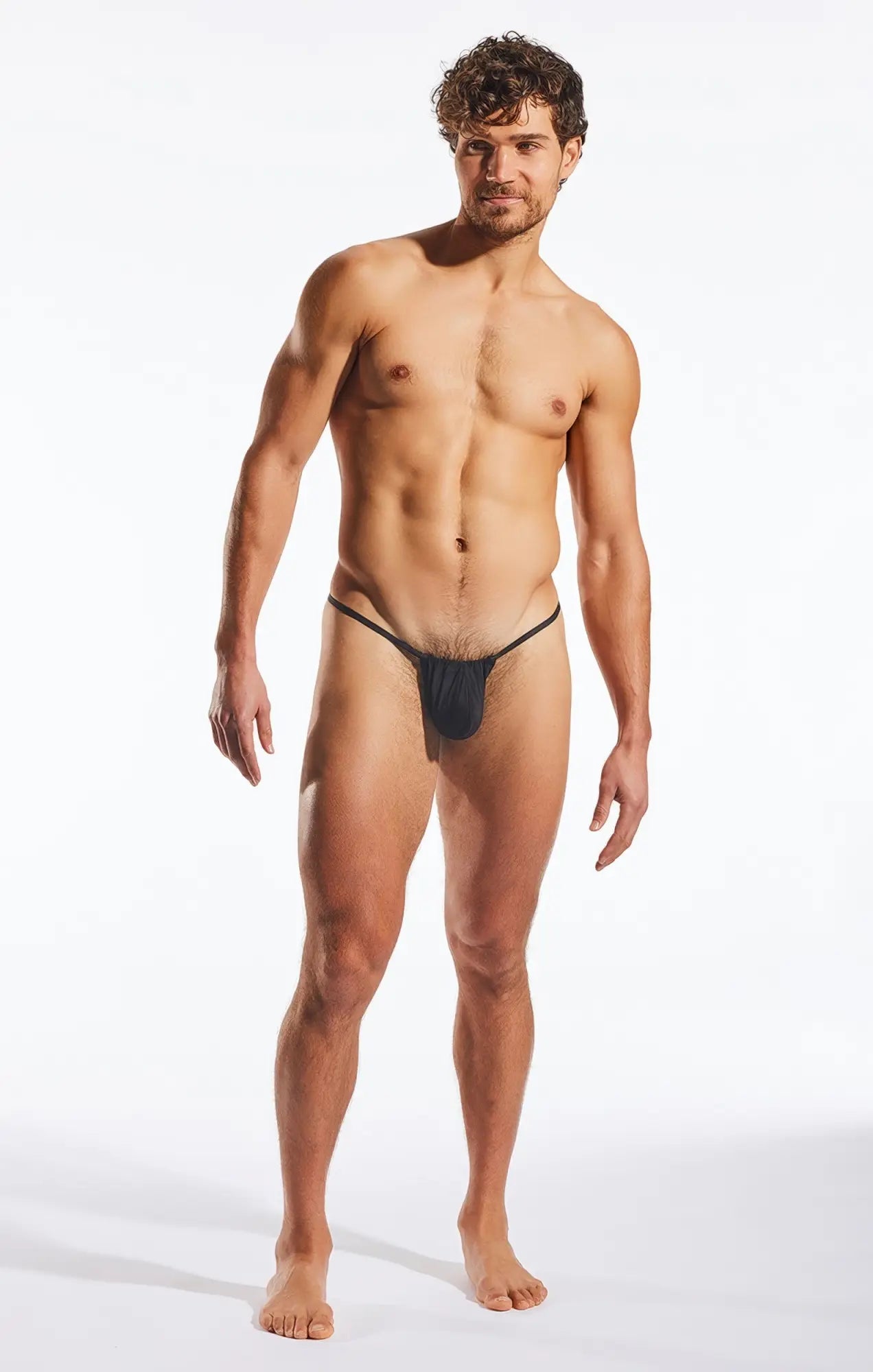 Black Cocksox CX14ME mesh slingshot thong with thin straps and smooth fabric pouch at the front