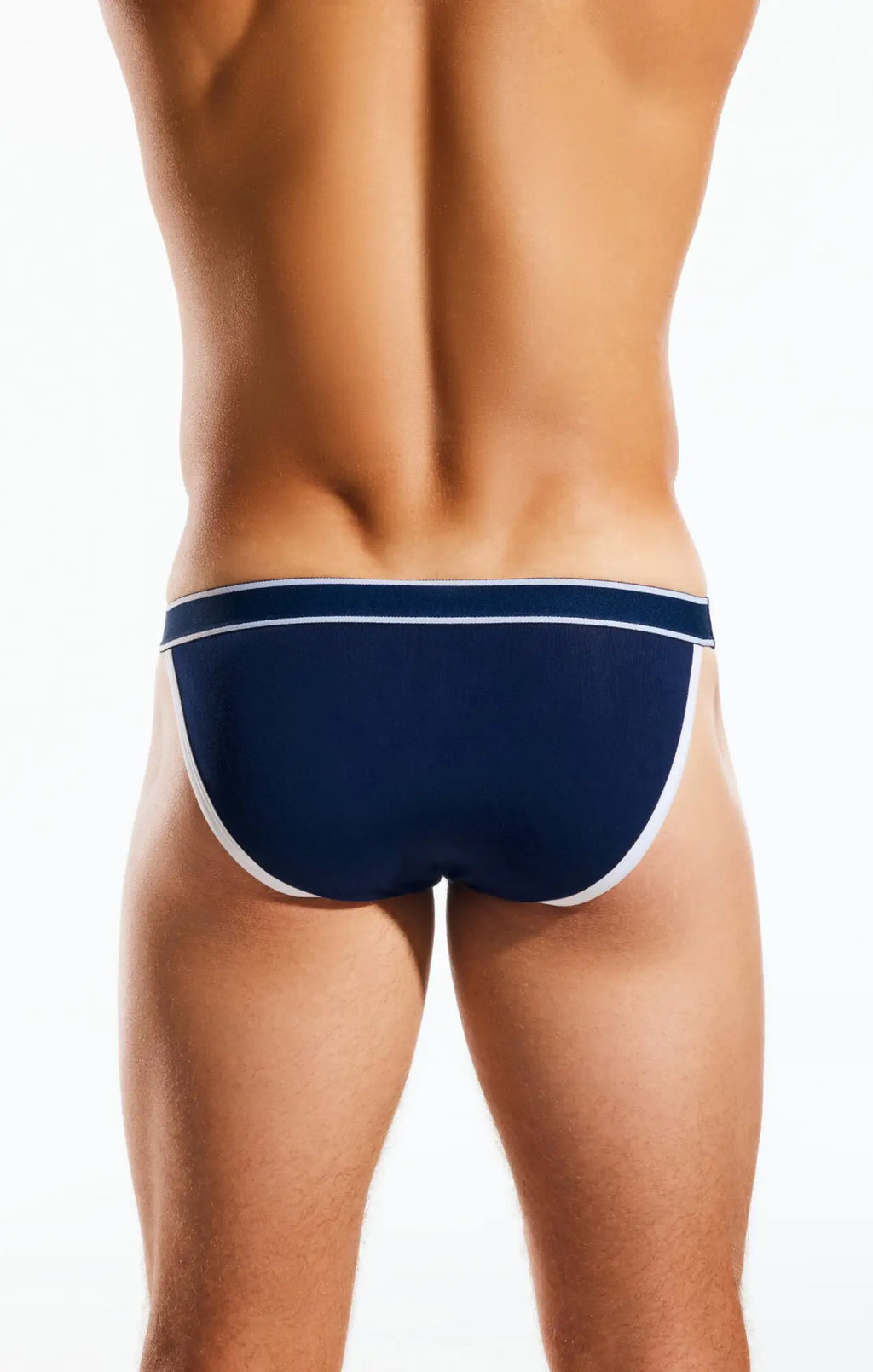 Navy blue cocksox cx16bb bikini briefs with white trim and subtle textured waistband for comfortable wear