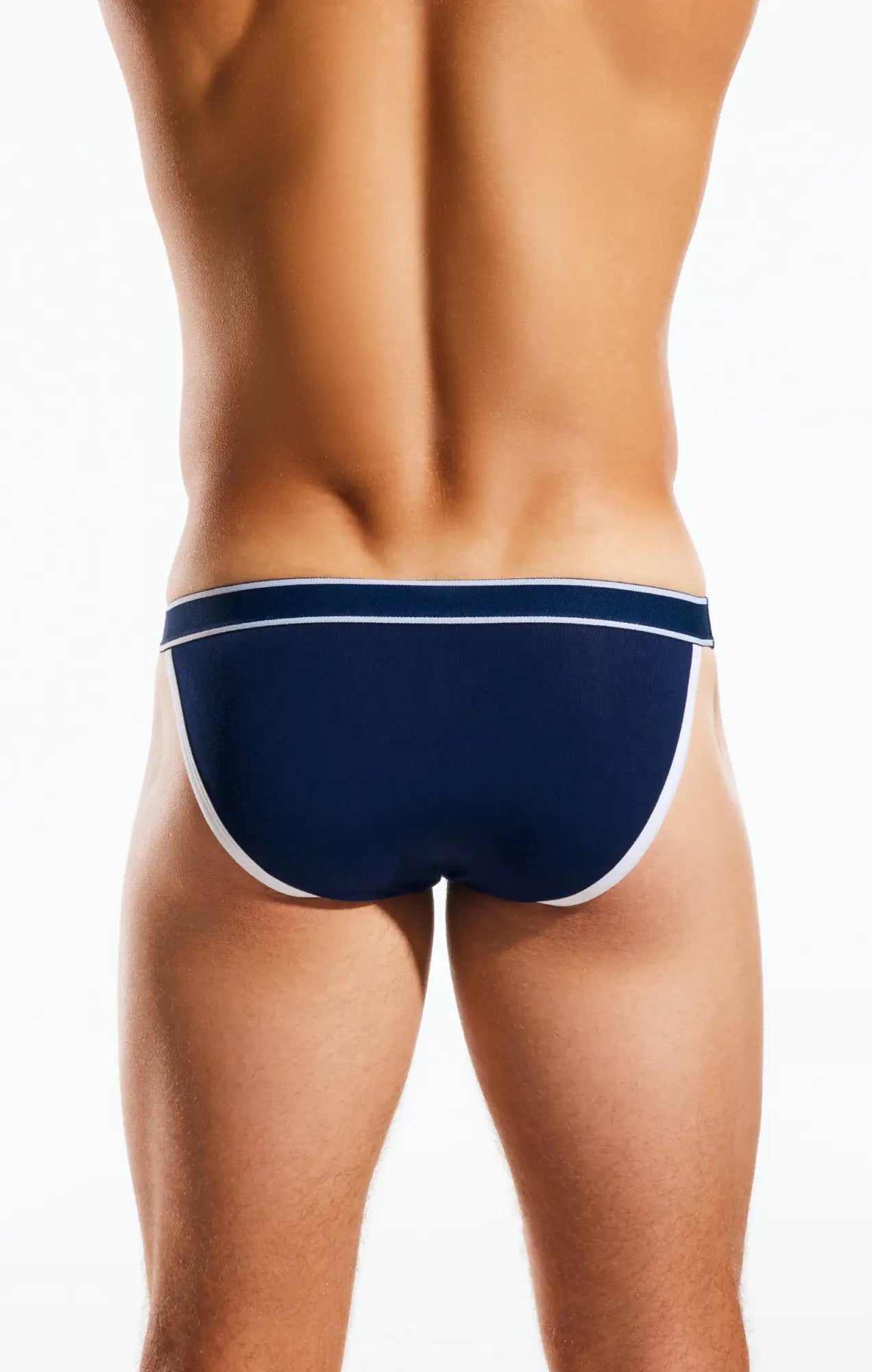 Navy blue cocksox cx16bb bikini briefs with white trim and subtle textured waistband for comfortable wear