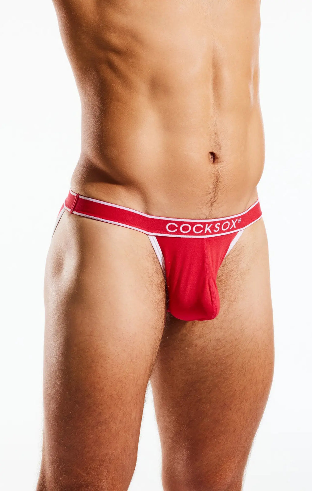 Red cocksox cx16bb bikini brief with white trim and snug form-fitting design for comfortable everyday wear