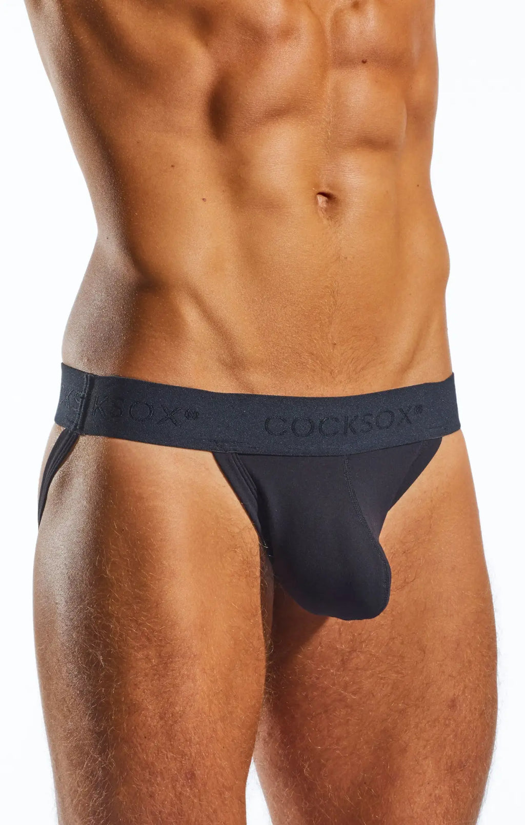 Black cocksox cx21n jockstrap with smooth form-fitting design and elastic waistband for comfortable support
