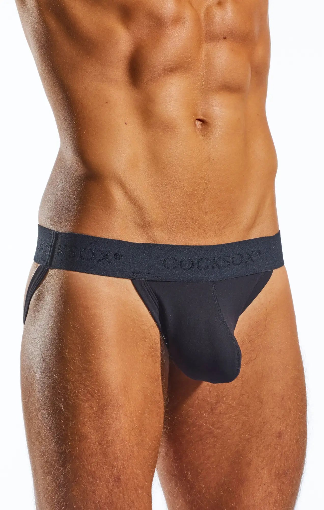 Black cocksox cx21n jockstrap with smooth form-fitting design and elastic waistband for comfortable support