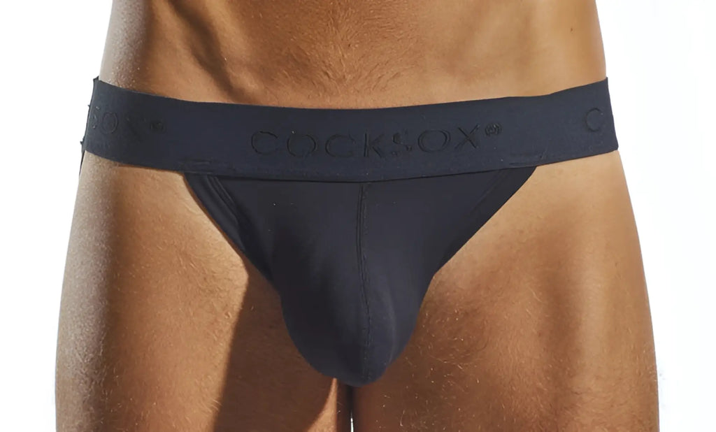 Black cocksox cx21n jockstrap briefs with smooth form-fitting design and elastic waistband with brand logo
