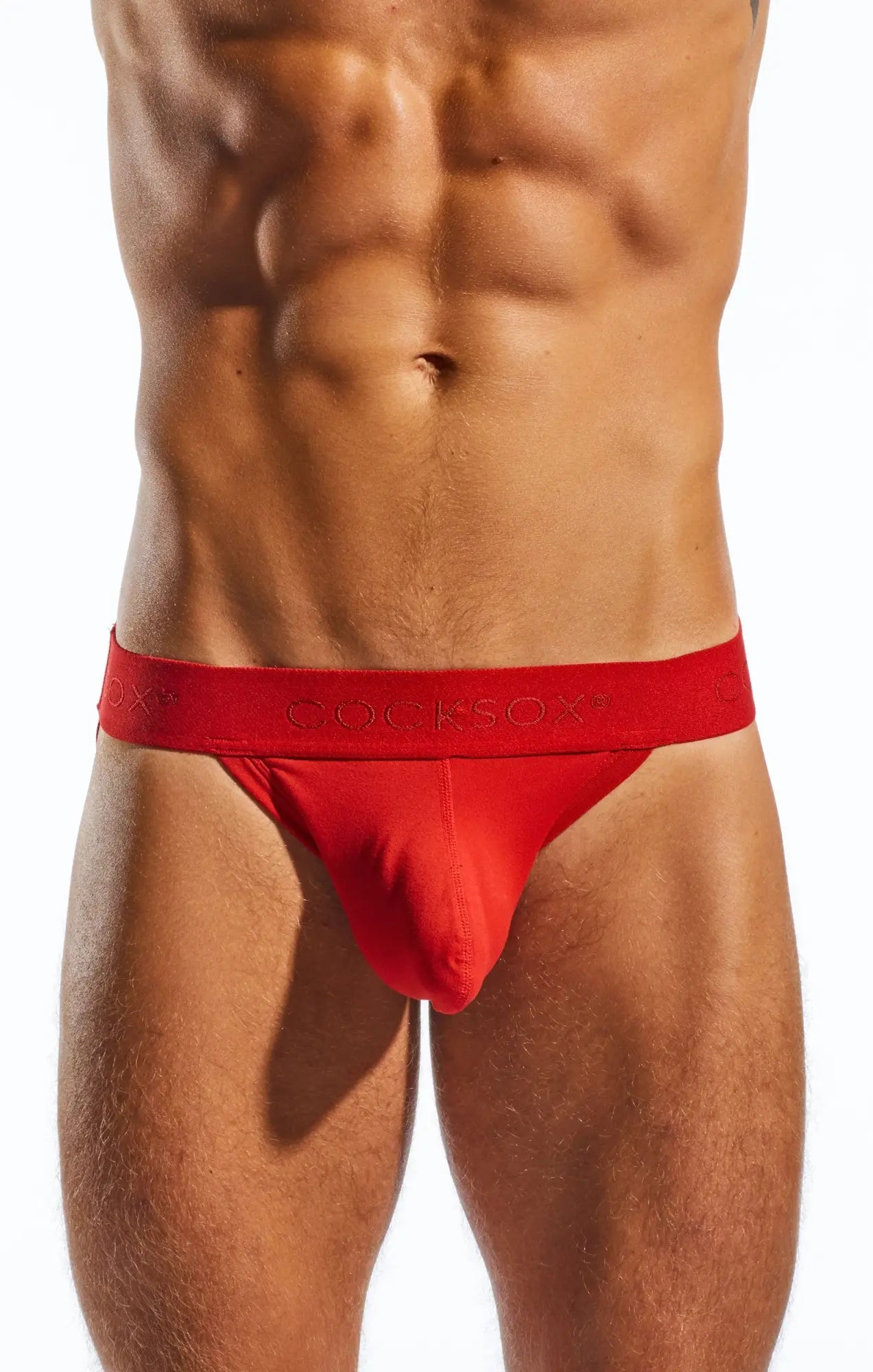 Red cocksox cx21n jockstrap briefs with smooth form-fitting design in comfortable red fabric