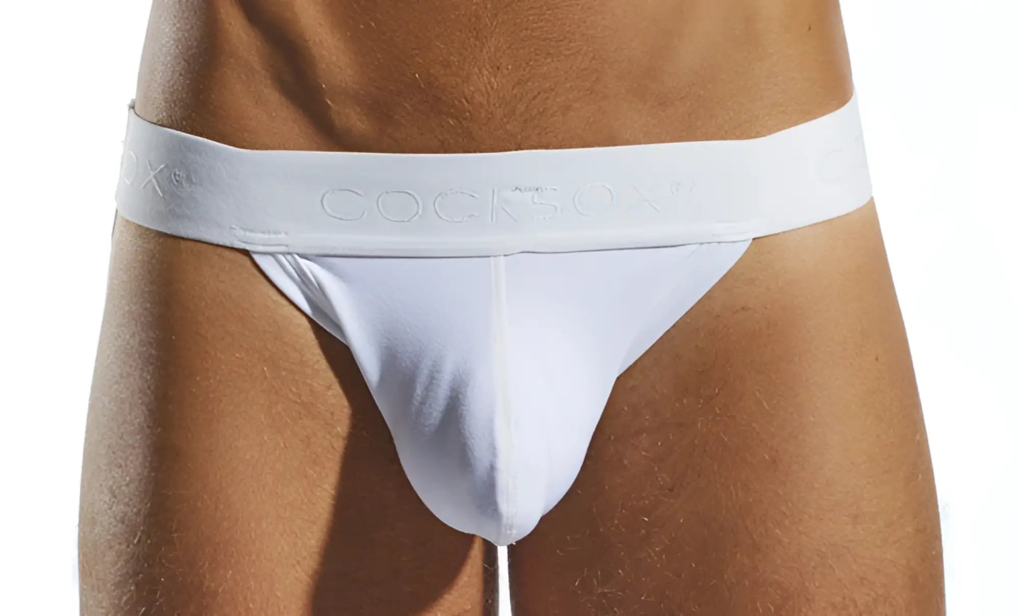 White cocksox cx21n jockstrap briefs with a smooth form-fitting design for comfortable support