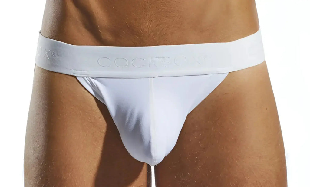 White cocksox cx21n jockstrap briefs with a smooth form-fitting design for comfortable support