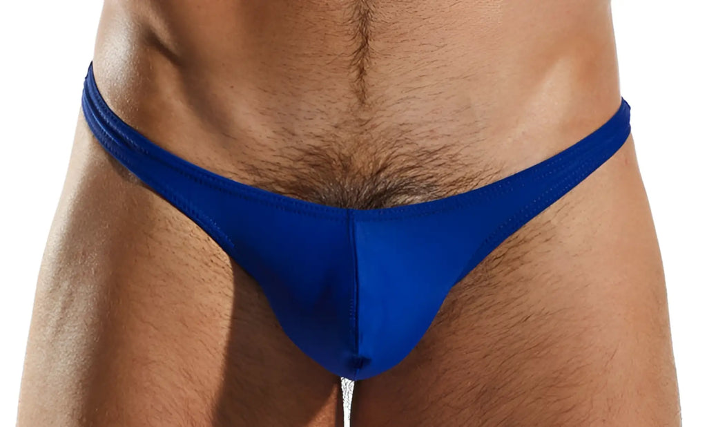 Blue Cocksox CX22 swim thong made of smooth stretchy fabric with sleek minimalist design shown from the back side