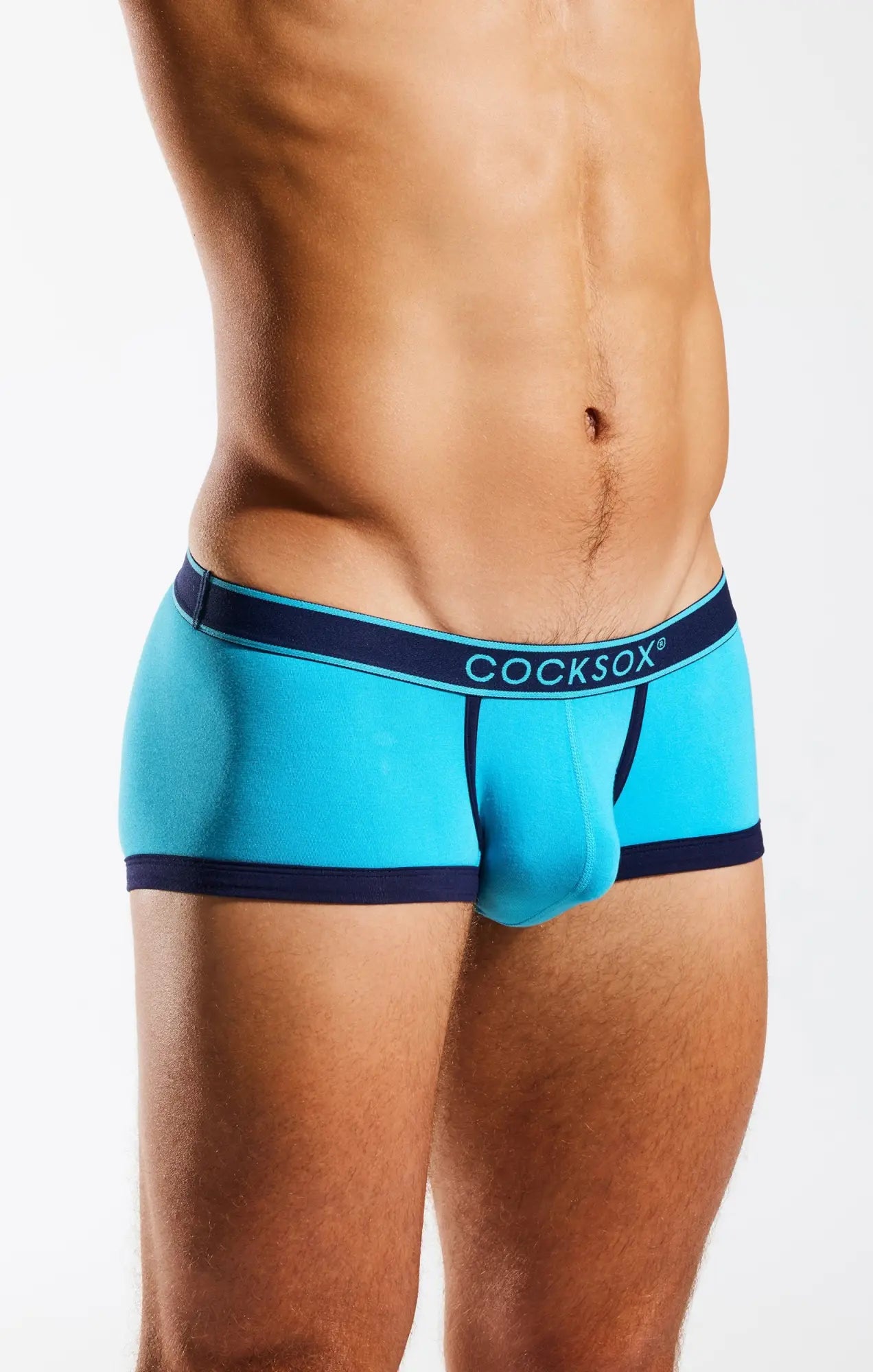Cocksox cx68bb trunk men’s turquoise briefs with navy blue trim and waistband for comfortable daily wear