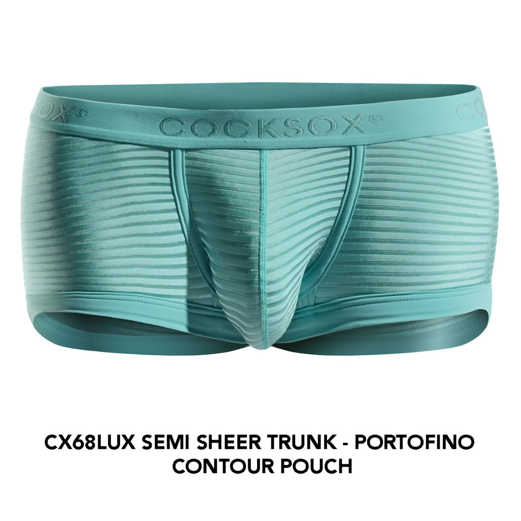 Teal cocksox cx68lux semi sheer trunk with ribbed texture and contour pouch design for comfortable wear