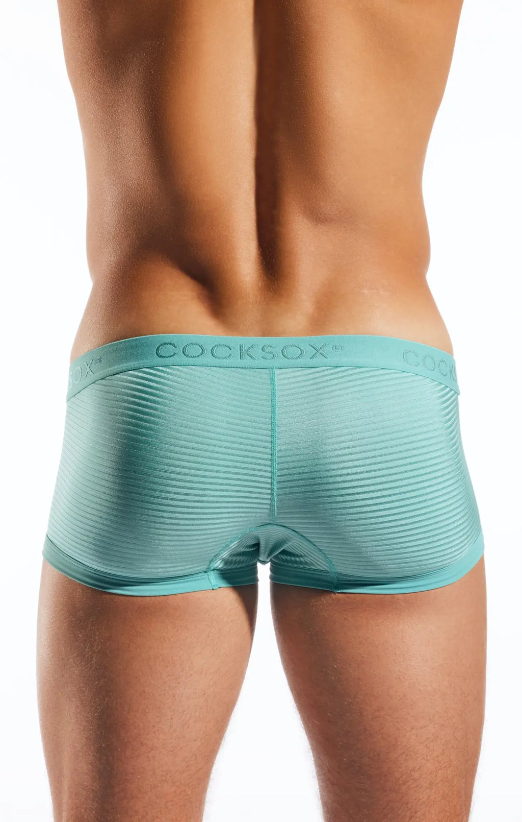 Teal semi sheer ribbed boxer briefs with branded waistband by cocksox cx68lux for stylish comfort
