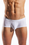 White ribbed textured men’s briefs with contoured design and elastic waistband from Cocksox CX68LUX Semi-Sheer Trunk