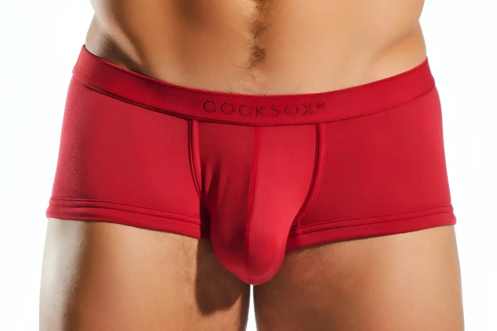 Red cocksox cx68md trunk men’s briefs with contoured design and elastic waistband for comfortable support