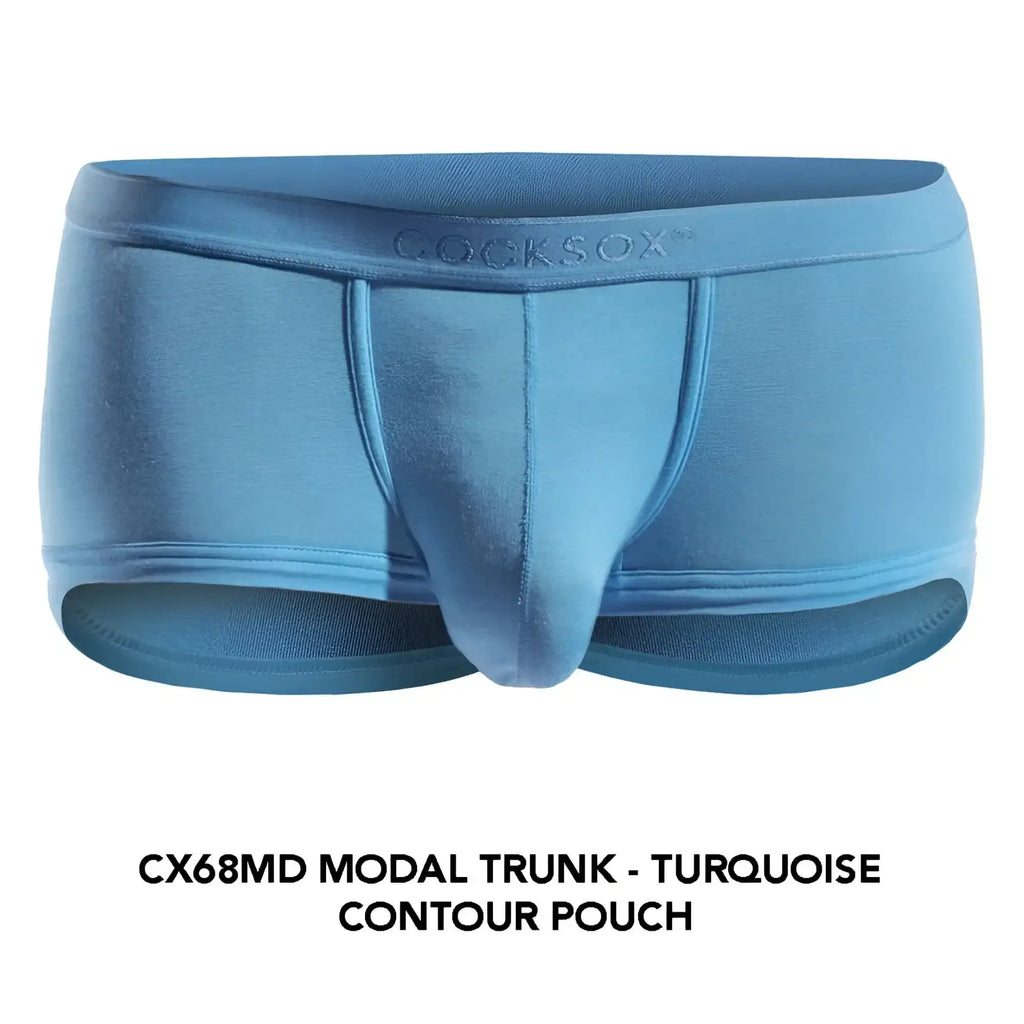Turquoise modal cocksox cx68md trunk with contour pouch and embroidered brand name on the waistband