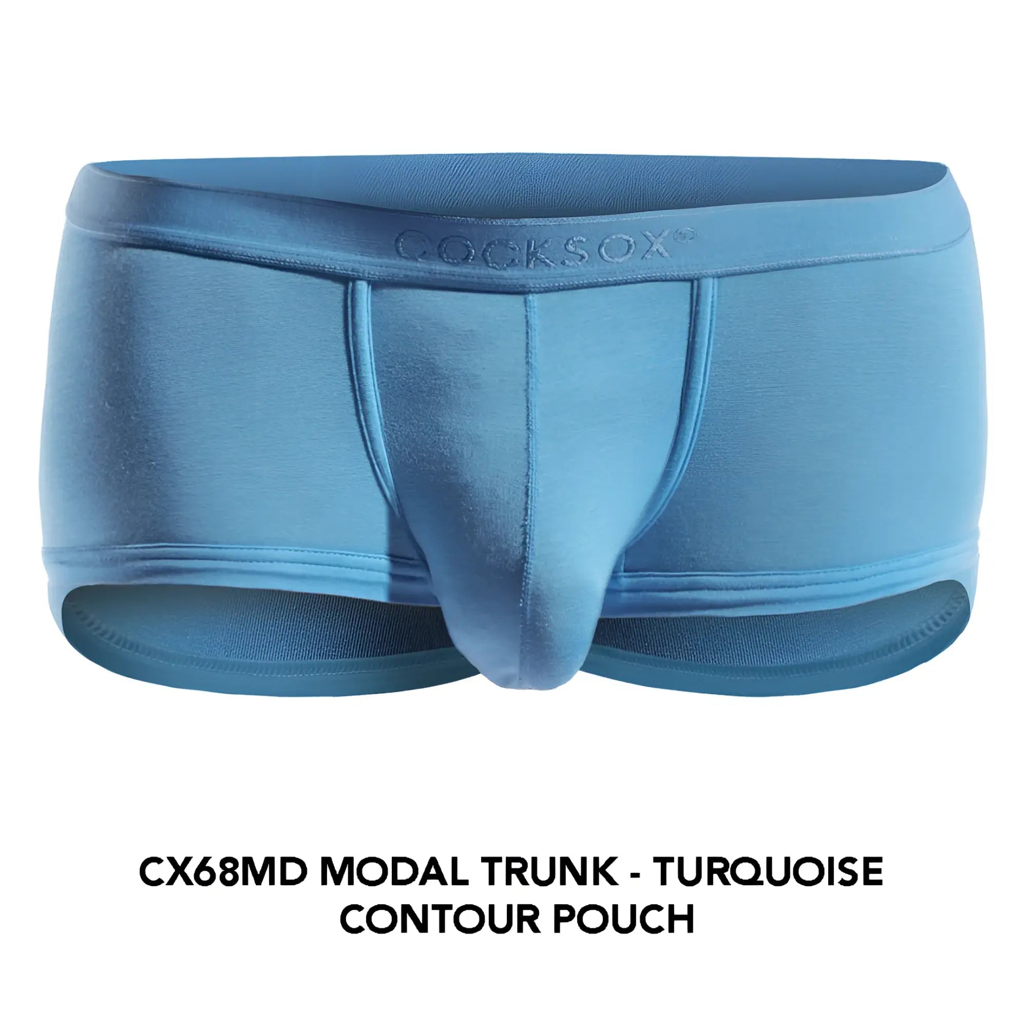 Turquoise modal cocksox cx68md trunk with contour pouch and embroidered brand name on the waistband