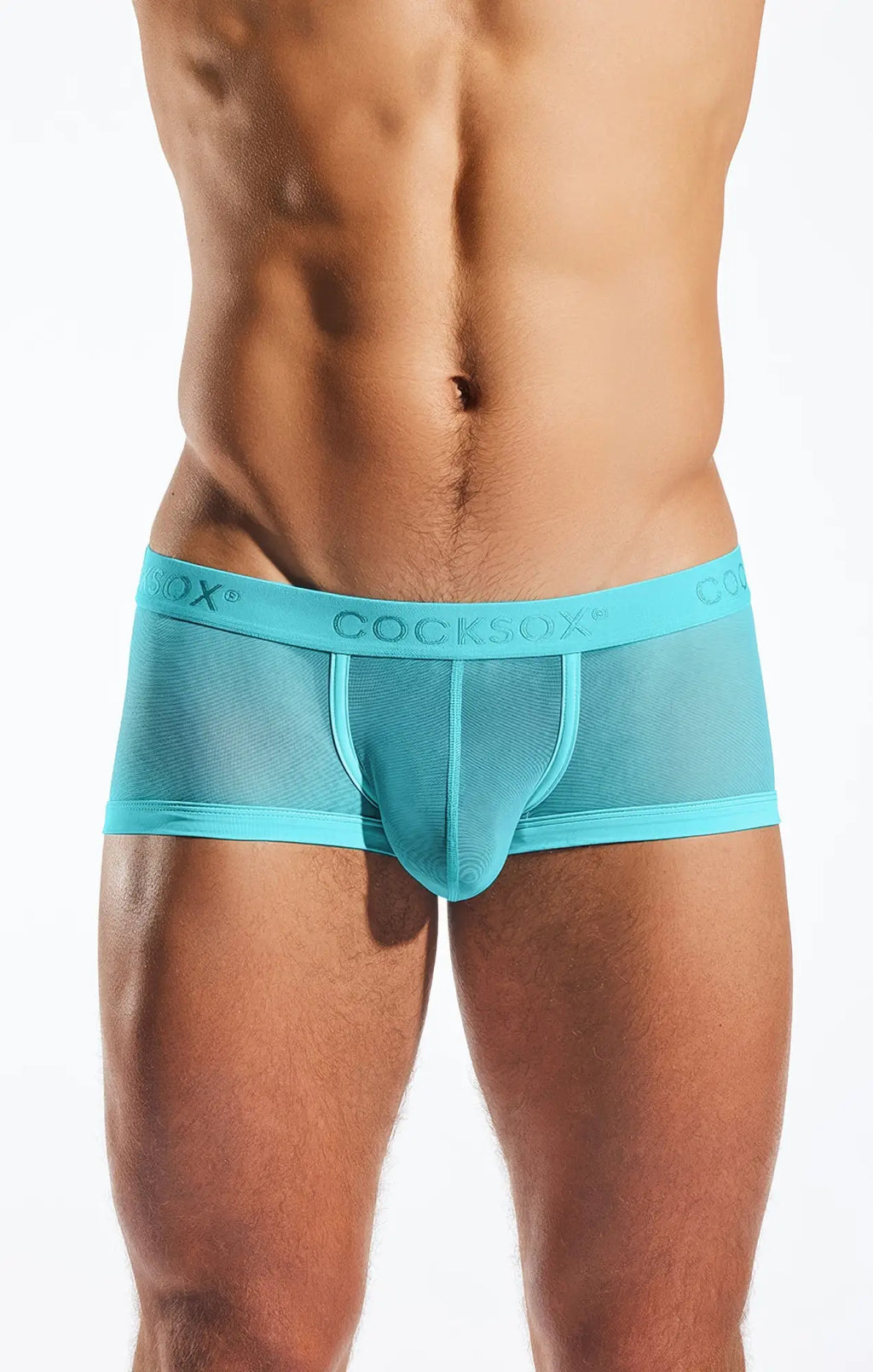 Cocksox cx68me mesh trunk men’s turquoise briefs with seamless, form-fitting design in breathable mesh material