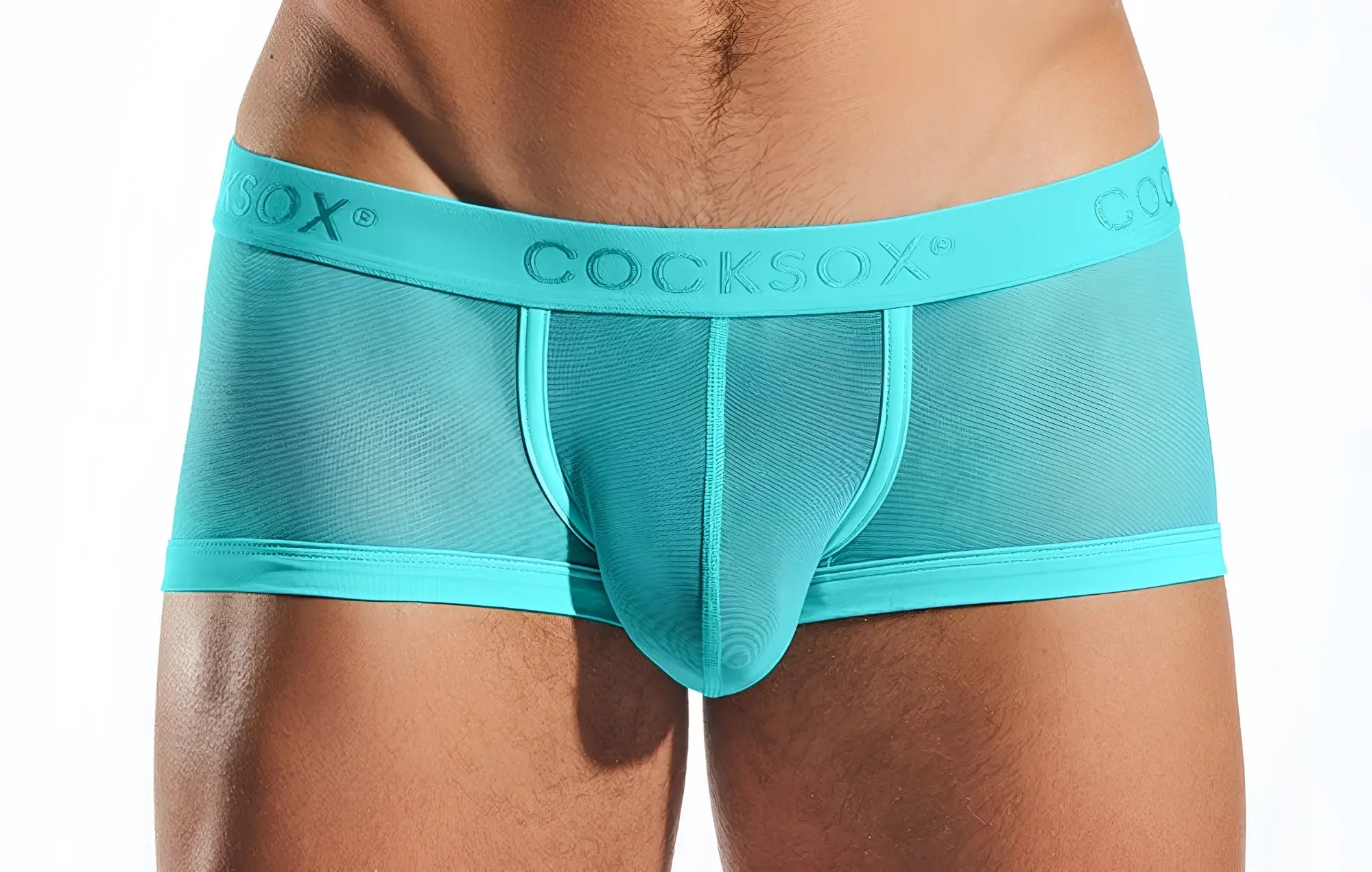 Cocksox CX68ME mesh trunk men’s turquoise briefs with supportive contoured design in breathable mesh material