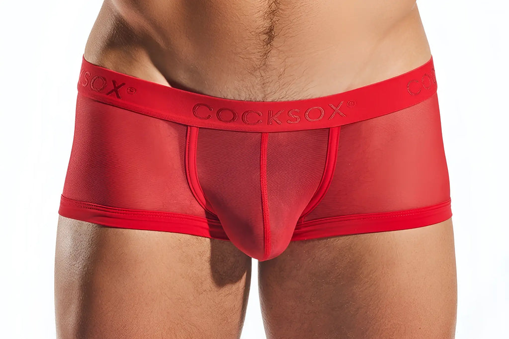 Red cocksox cocksox cx68me mesh trunk men’s underwear with mesh front and elastic waistband