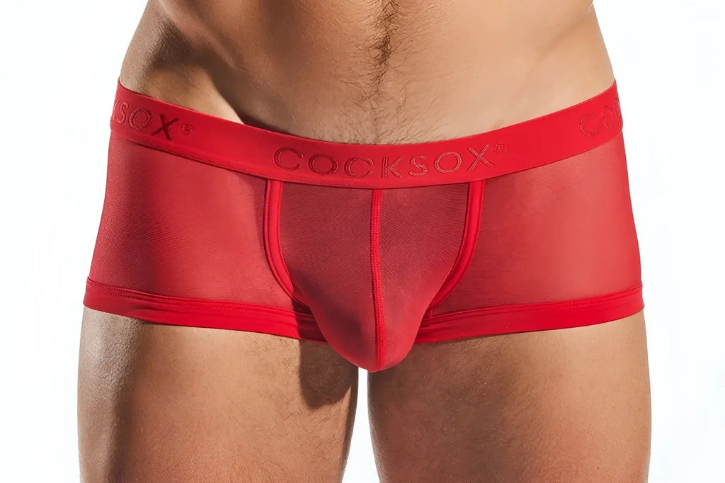 Red cocksox cocksox cx68me mesh trunk men’s underwear with mesh front and elastic waistband