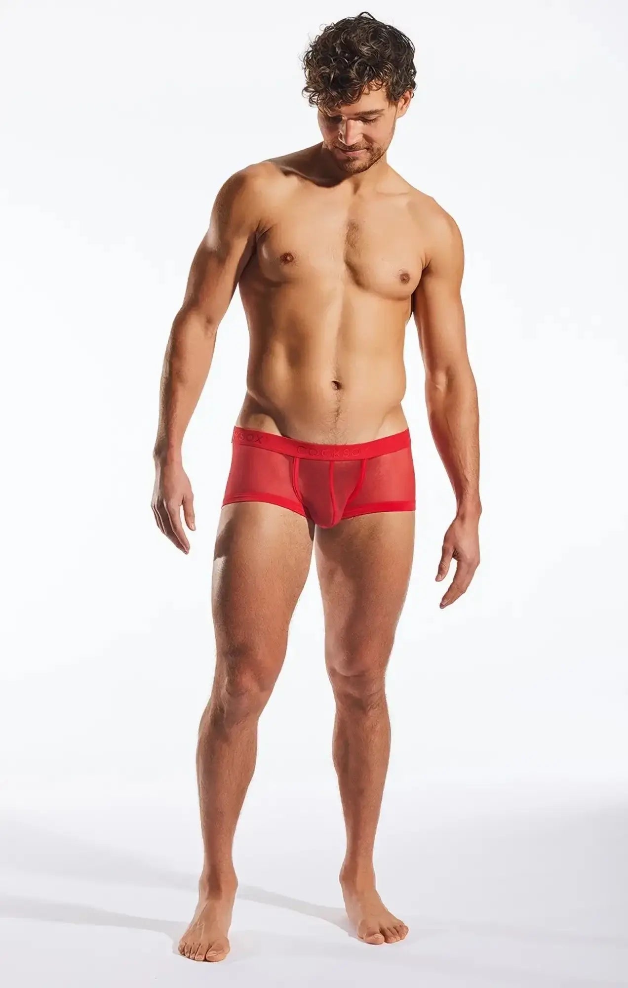 Cocksox cx68me mesh trunk red sheer mesh briefs showcasing breathable lightweight fabric for everyday comfort