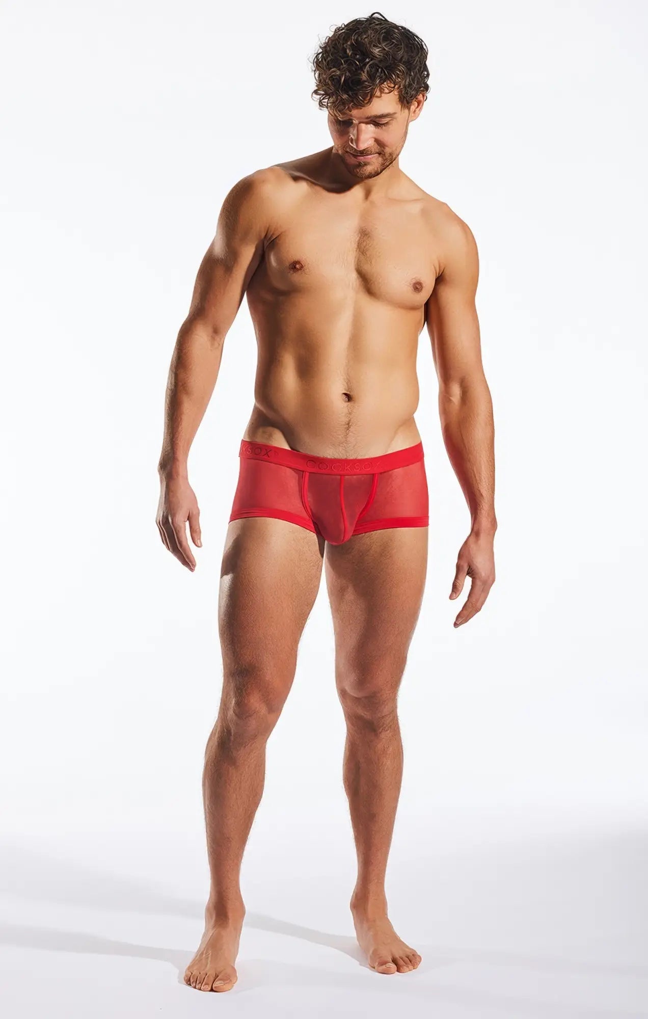 Cocksox cx68me mesh trunk red sheer mesh briefs showcasing breathable lightweight fabric for everyday comfort