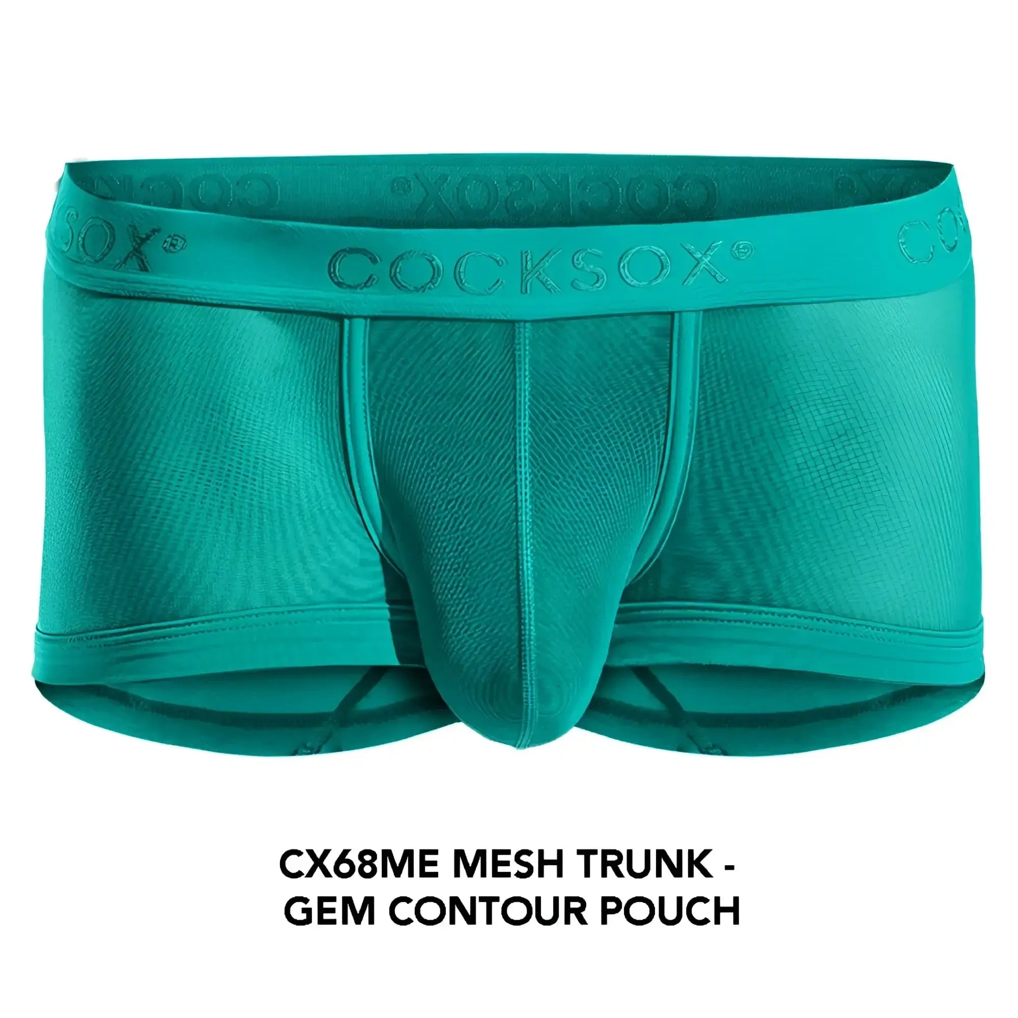 Teal cocksox cx68me mesh trunk featuring gem contour pouch design and breathable lightweight material