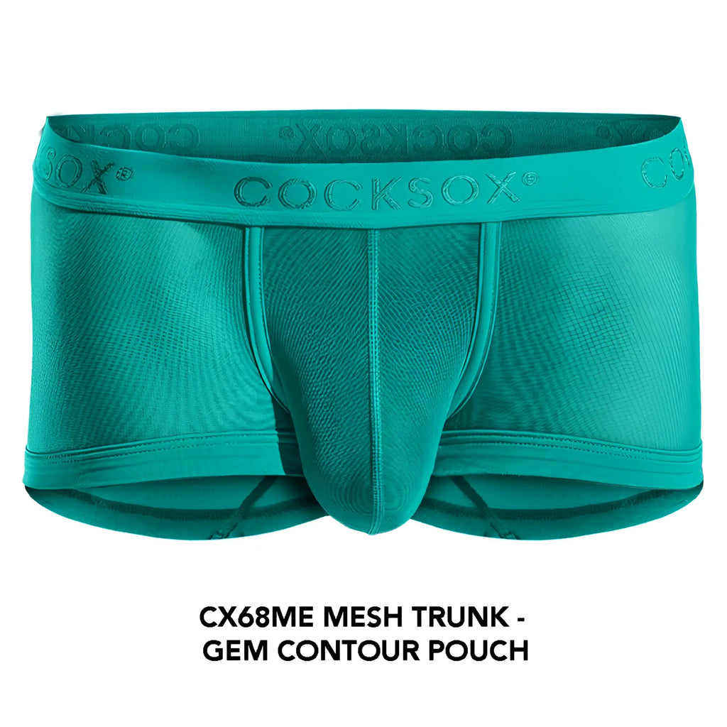 Teal cocksox cx68me mesh trunk featuring gem contour pouch design and breathable lightweight material