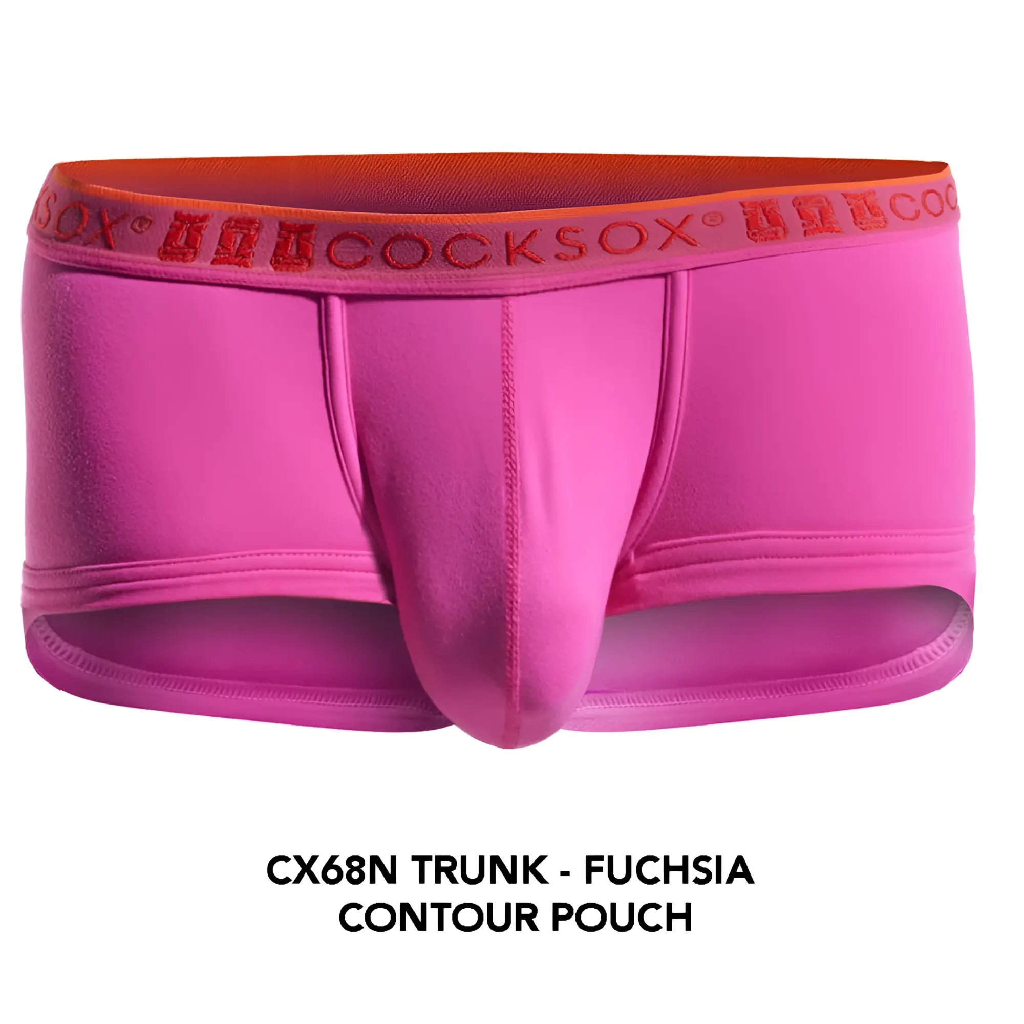 Cocksox cx68n trunk contour pouch men’s underwear in fuchsia with orange waistband and red cocksox branding