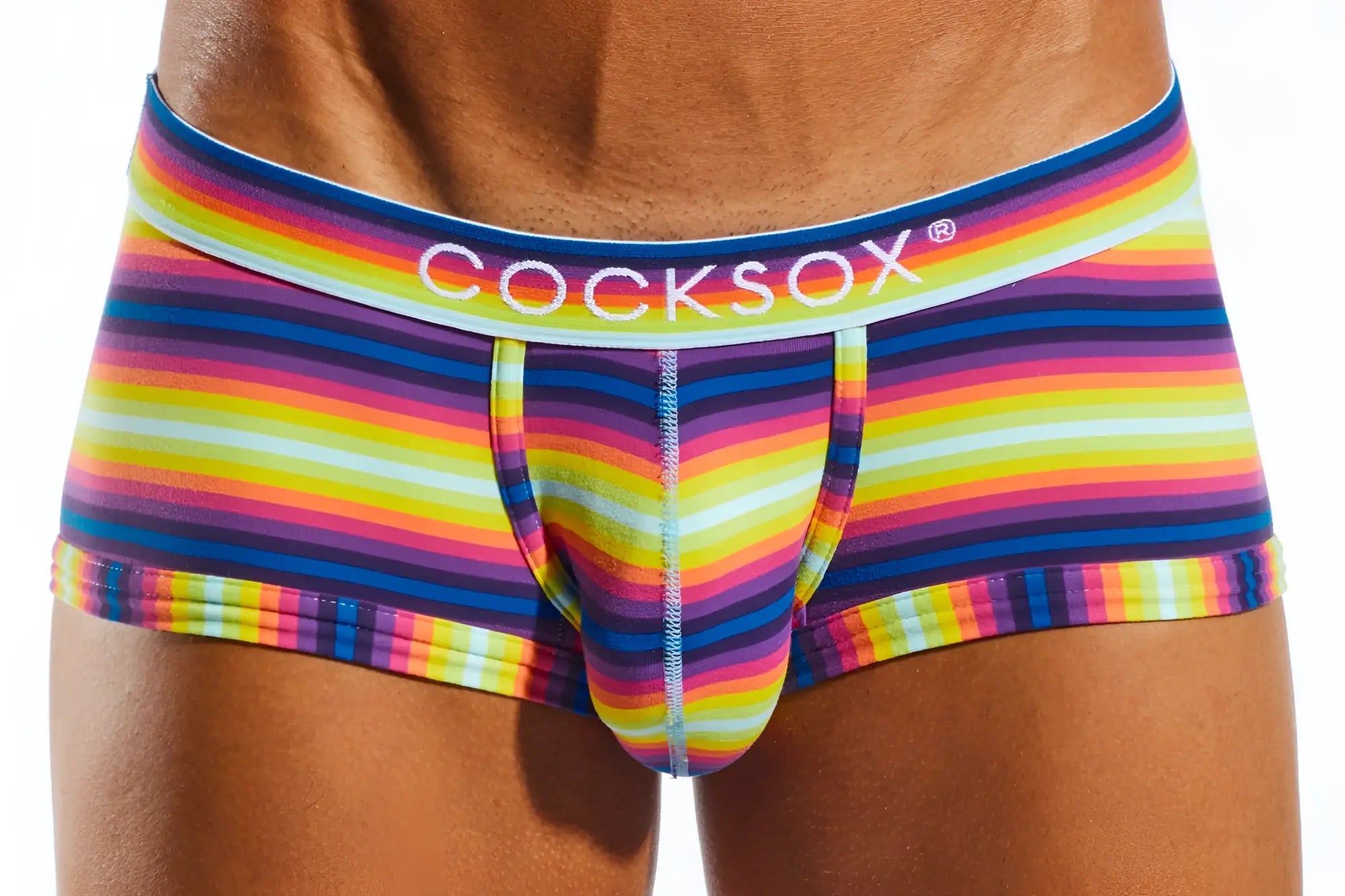 Cocksox CX68N trunk rainbow-striped men’s briefs with a snug elastic waistband and seamless construction
