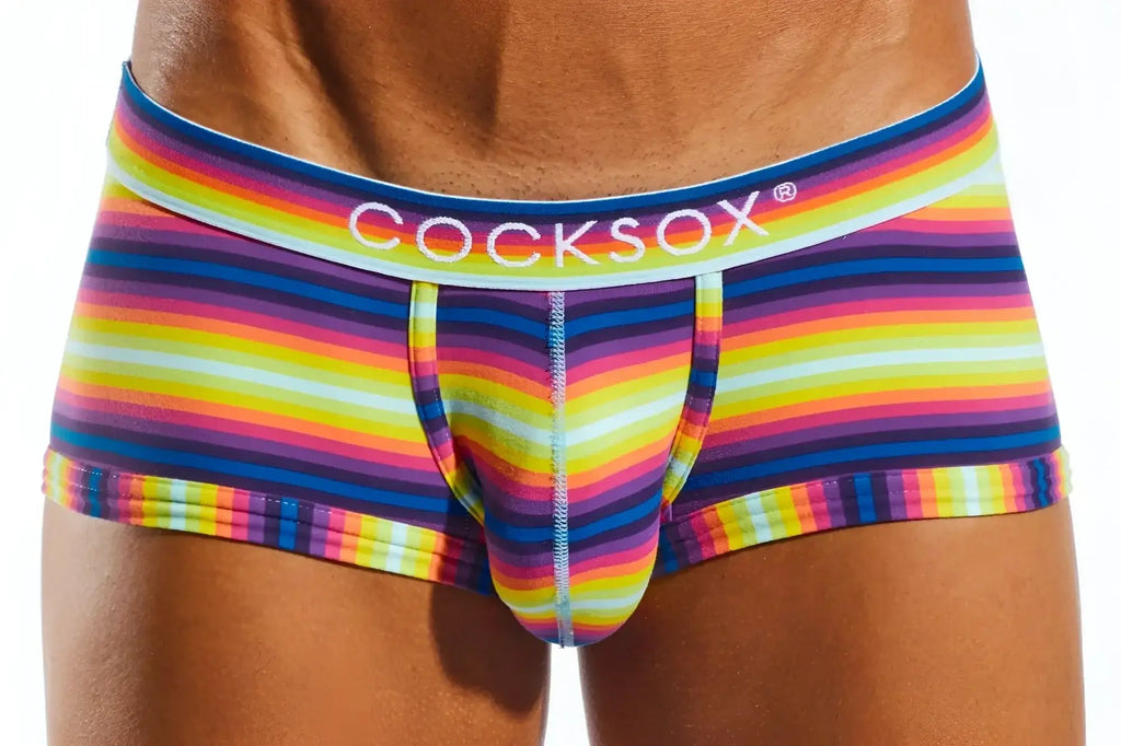 Cocksox CX68N trunk rainbow-striped men’s briefs with a snug elastic waistband and seamless construction