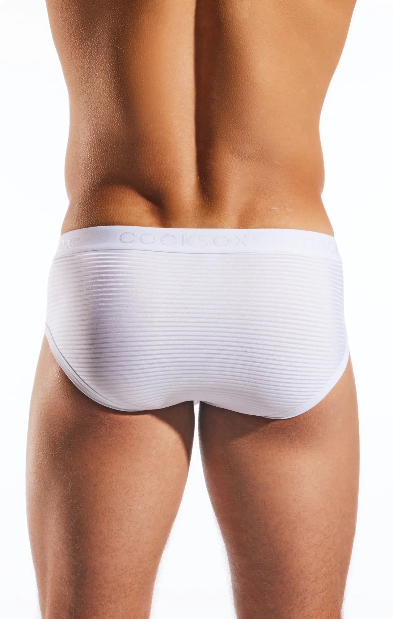 White ribbed semi sheer sports briefs with subtle texture and cockpit embroidered waistband by cocksox