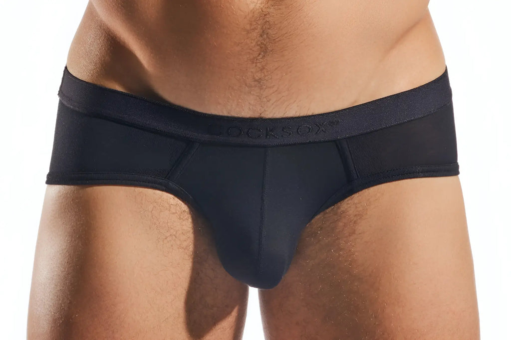 Black cocksox cx76md sports briefs with smooth, form-fitting design and elastic waistband made from soft fabric