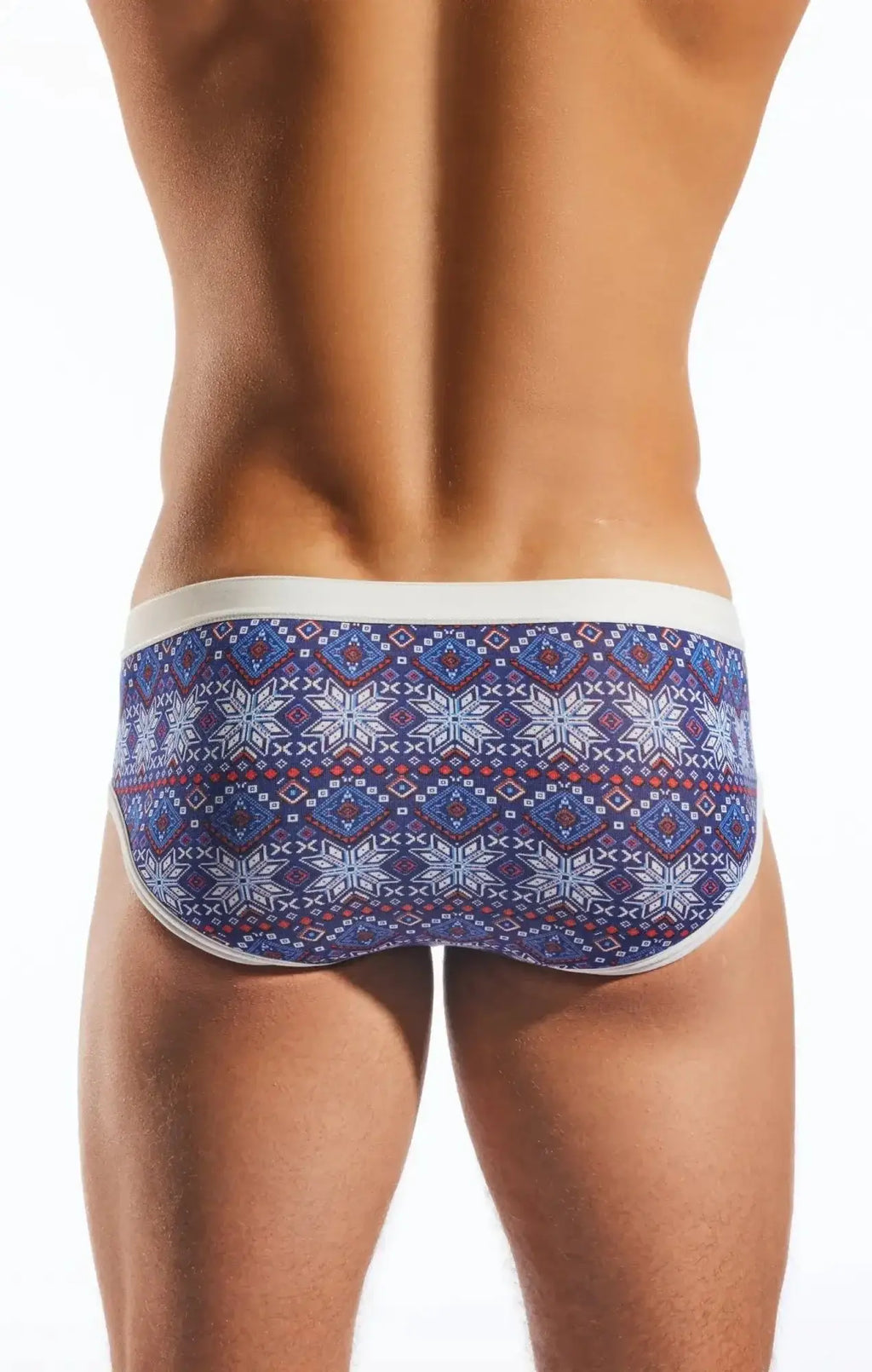 Cocksox cx76md sports brief swim trunks in blue and white with a snowflake pattern for athletic use