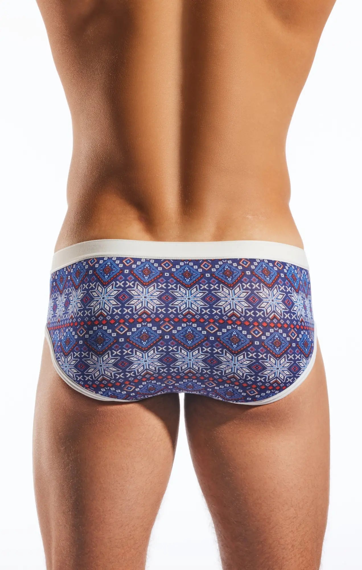 Cocksox cx76md sports brief swim trunks in blue and white with a snowflake pattern for athletic use