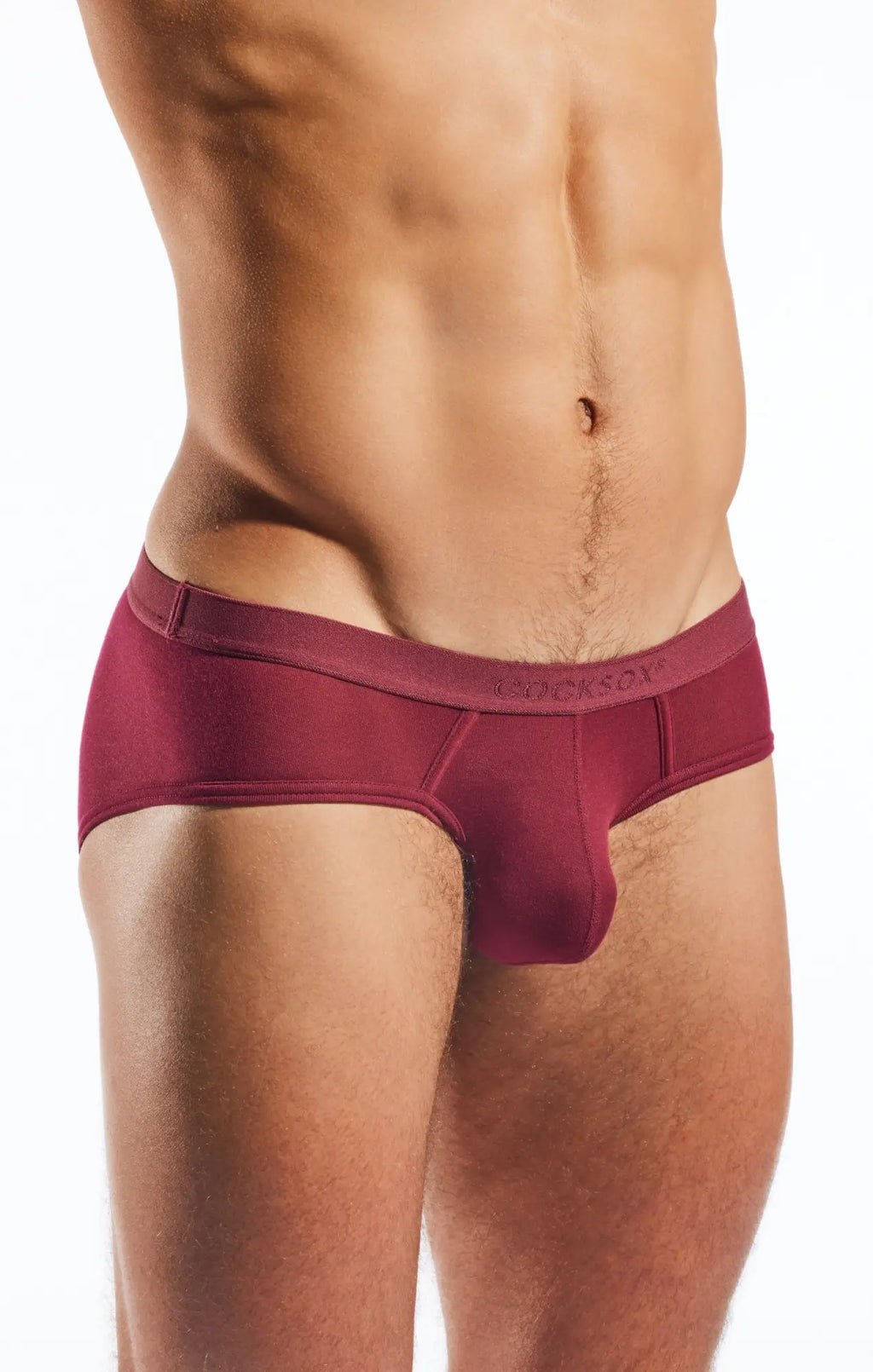 Maroon cocksox cx76md sports briefs with smooth form-fitting fabric and locksox embroidered waistband for support