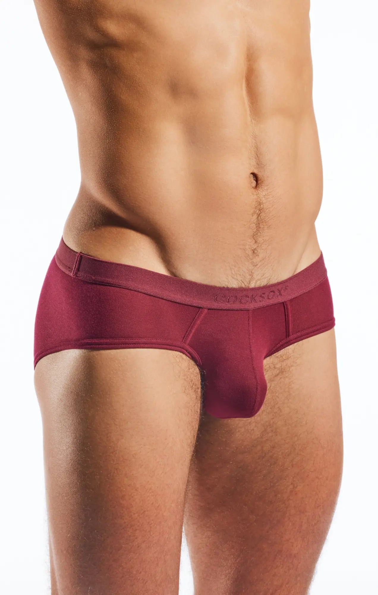 Maroon cocksox cx76md sports briefs with smooth form-fitting fabric and locksox embroidered waistband for support