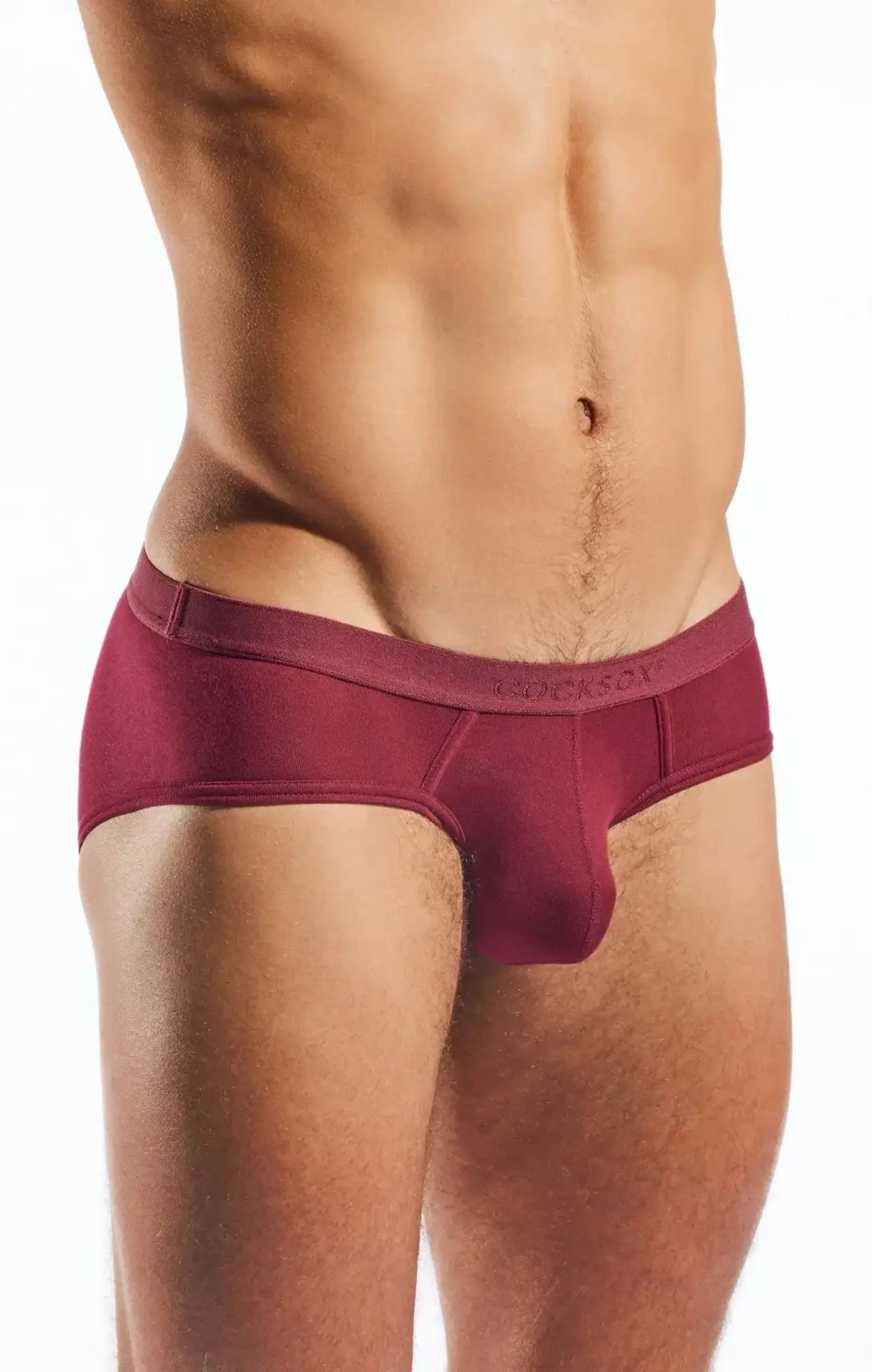 Maroon cocksox cx76md sports briefs with smooth form-fitting fabric and locksox embroidered waistband for support