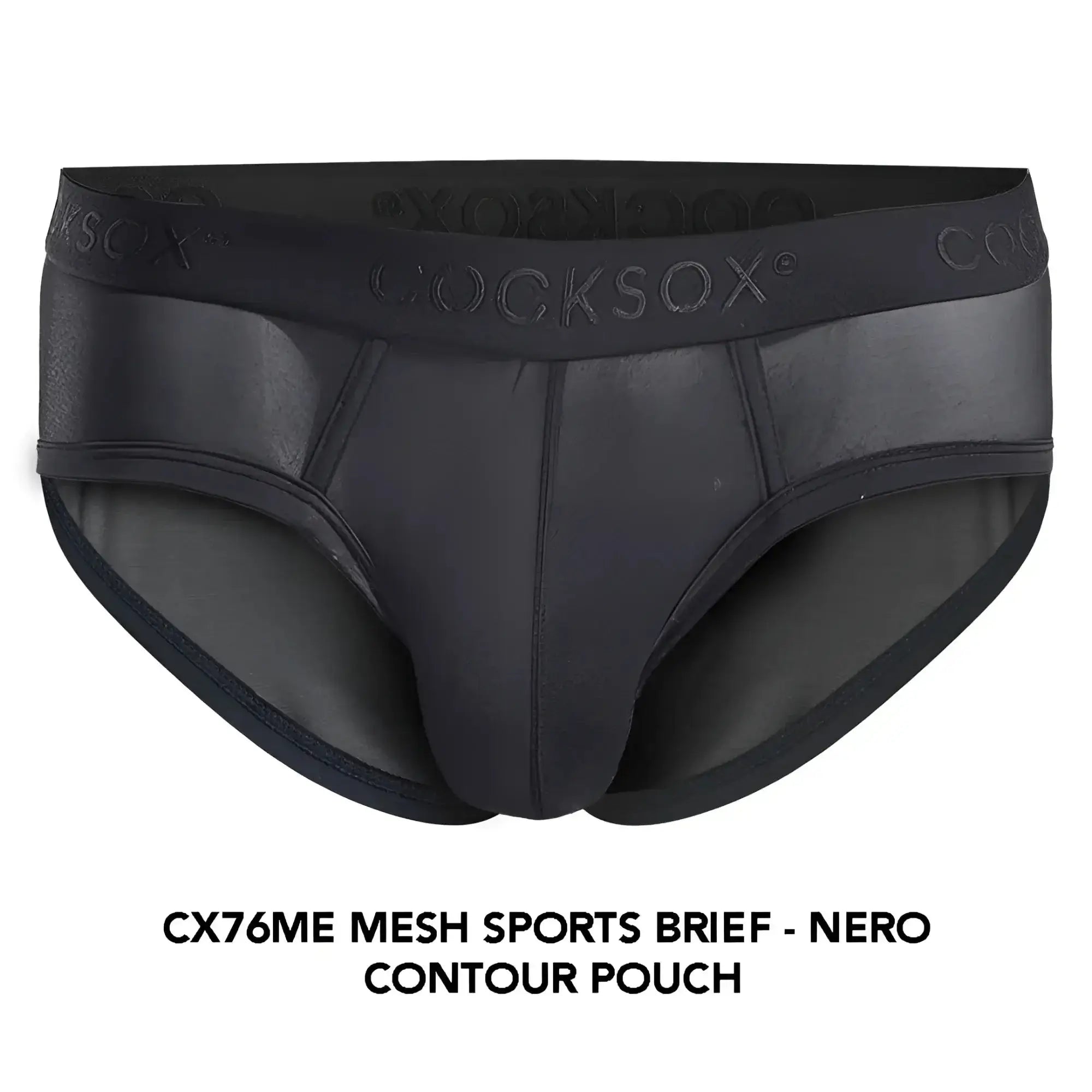 Black mesh cocksox cx76me sports brief with contoured pouch and elastic branded waistband