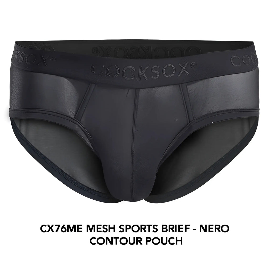 Black mesh cocksox cx76me sports brief with contoured pouch and elastic branded waistband