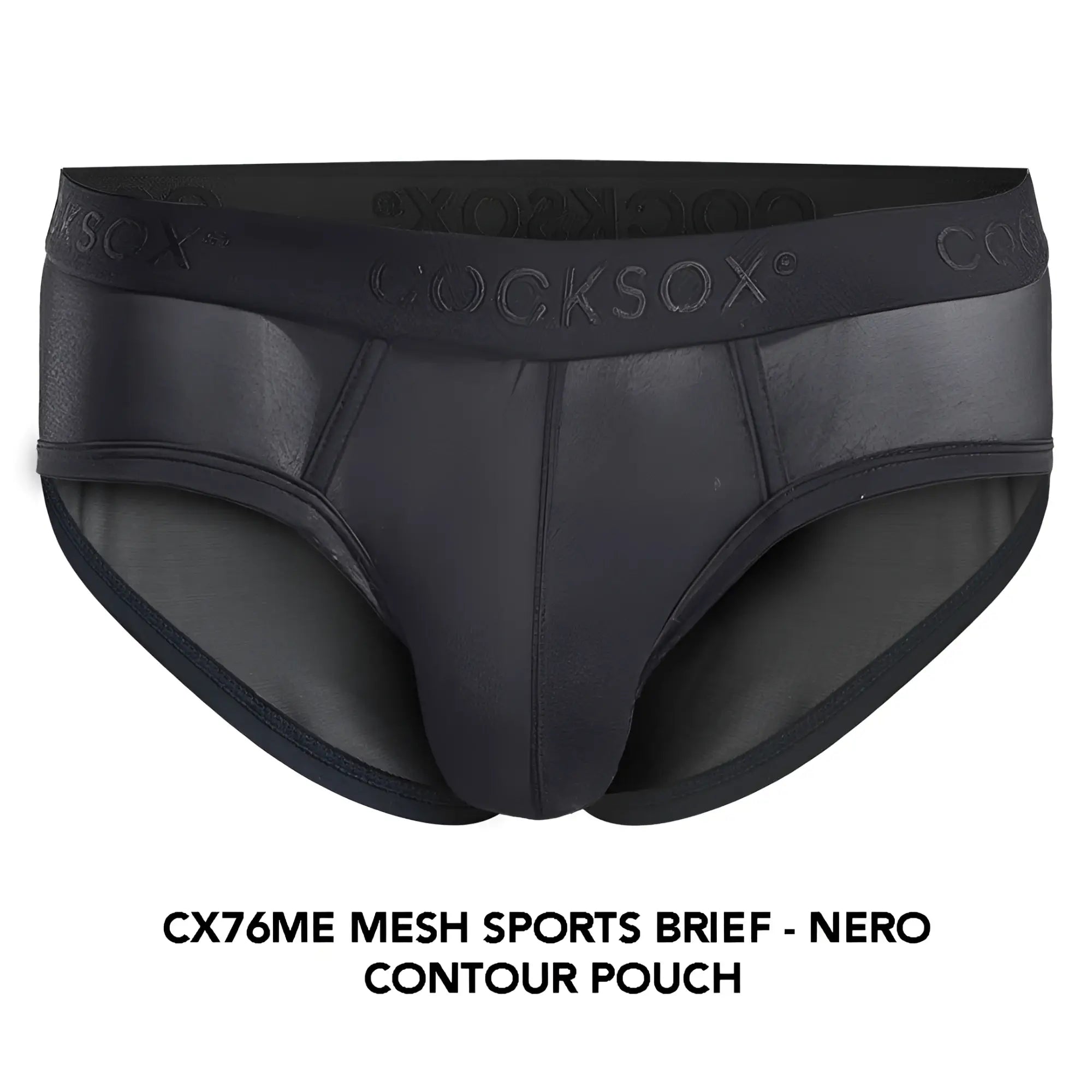 Black mesh cocksox cx76me sports brief with contoured pouch and elastic branded waistband