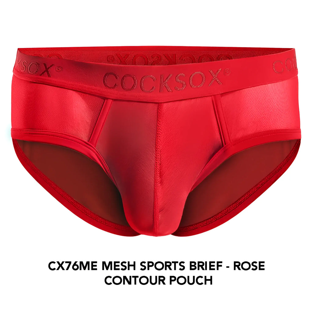 Red cocksox cx76me mesh sports brief with rose contour pouch design made for athletic use
