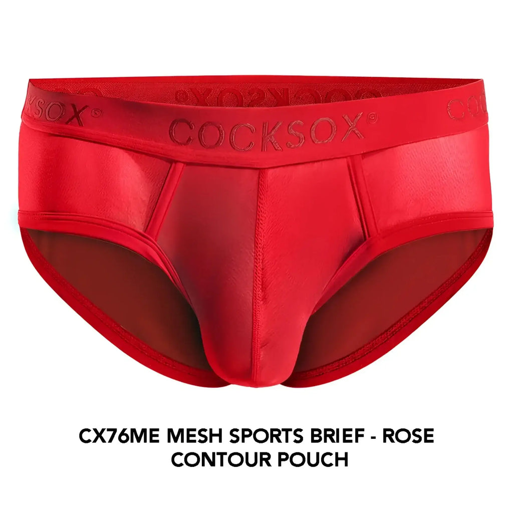 Red cocksox cx76me mesh sports brief with rose contour pouch design made for athletic use