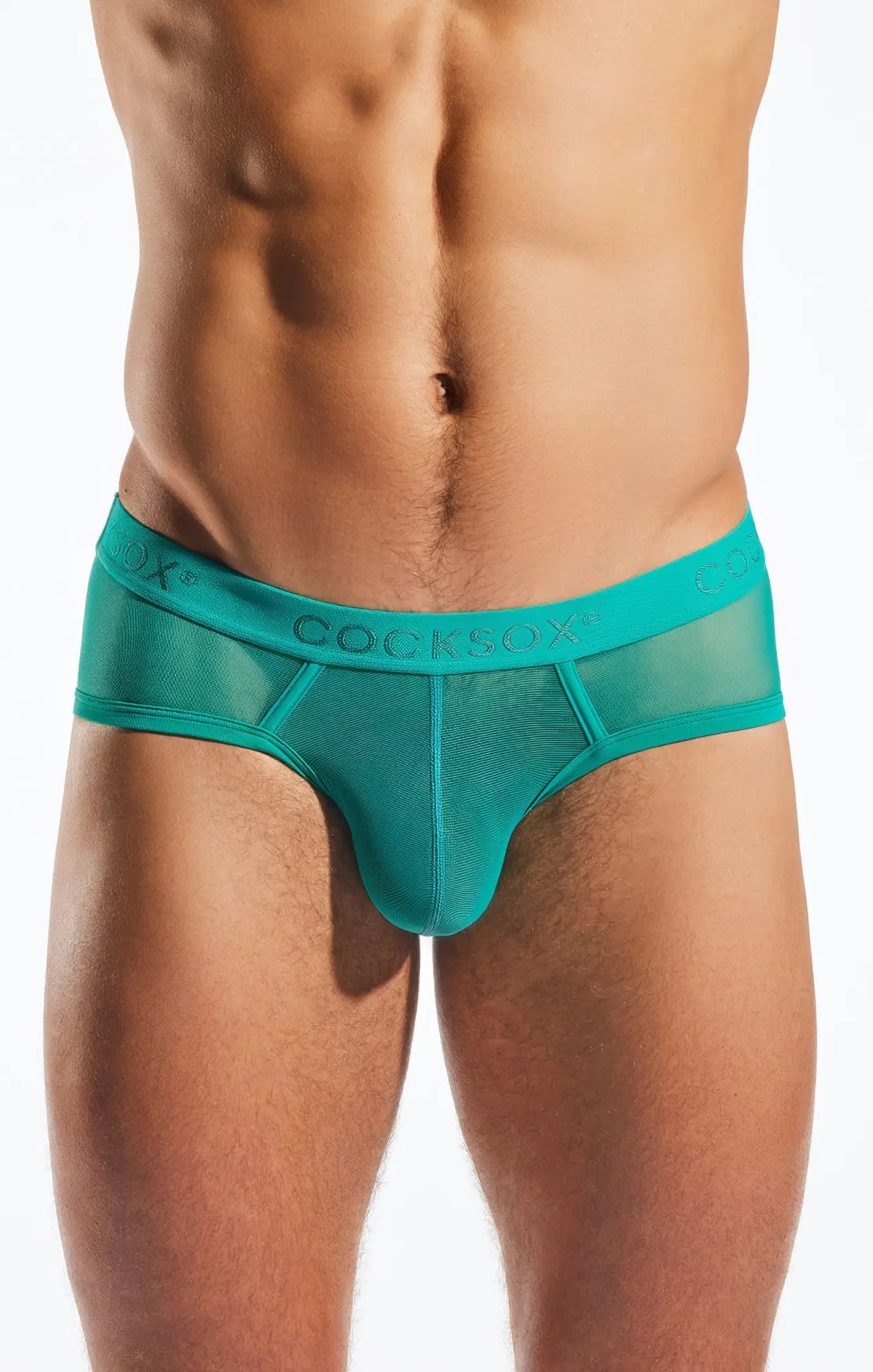Teal mesh sports briefs with branded waistband cocksox cx76me for breathable athletic support