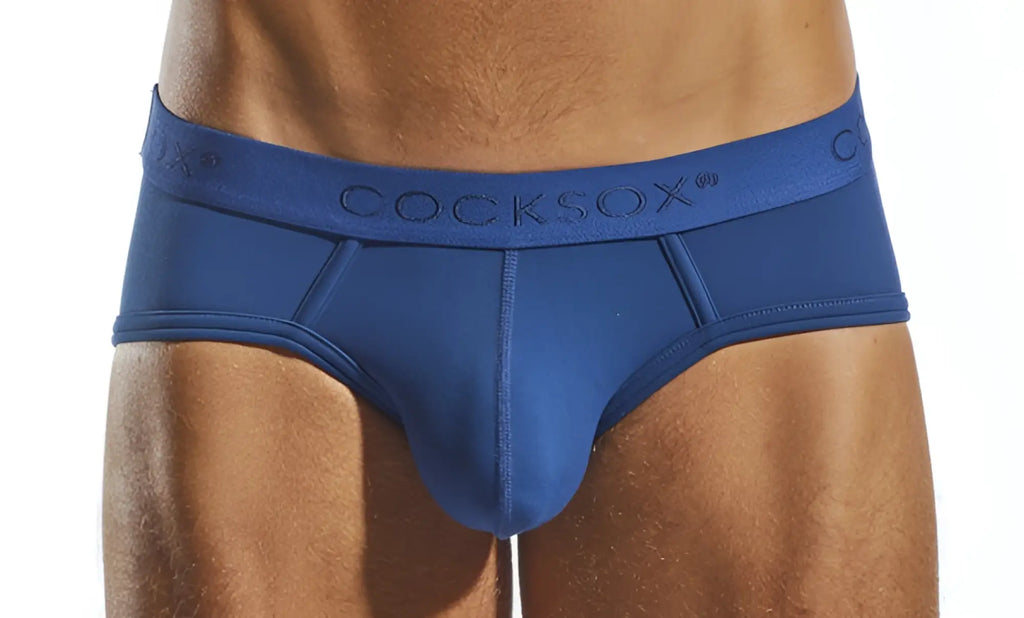 Blue cocksox men’s briefs cx76n with smooth form-fitting design and embroidered brand name on waistband