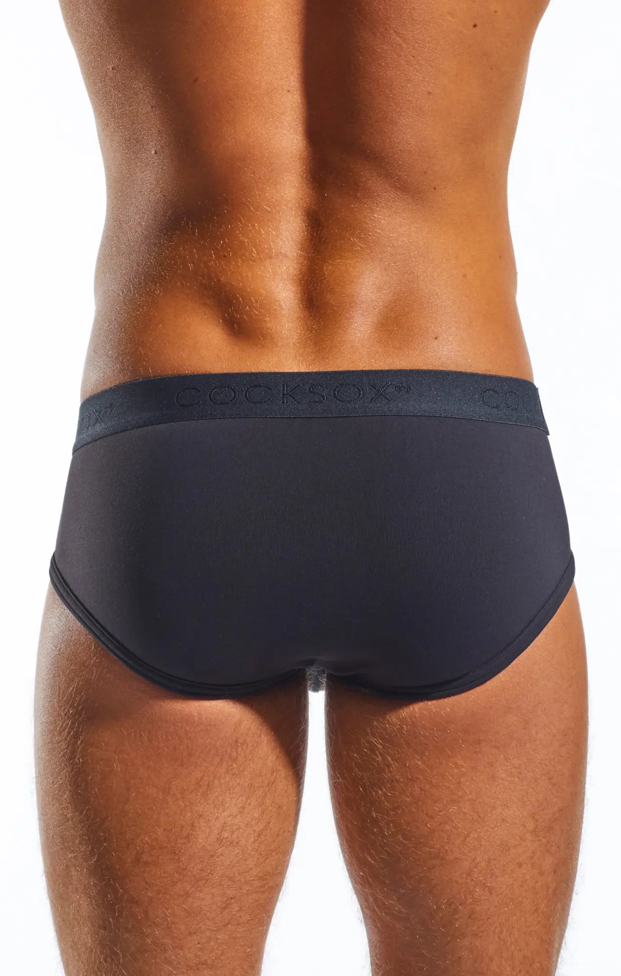 Dark gray cocksox cx76n sports briefs with subtle elastic waistband featuring brand name for comfortable support