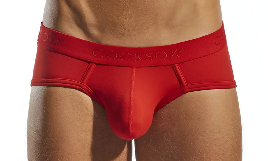 Red cocksox cx76n sports brief with a smooth, form-fitting design and elastic waistband in breathable fabric