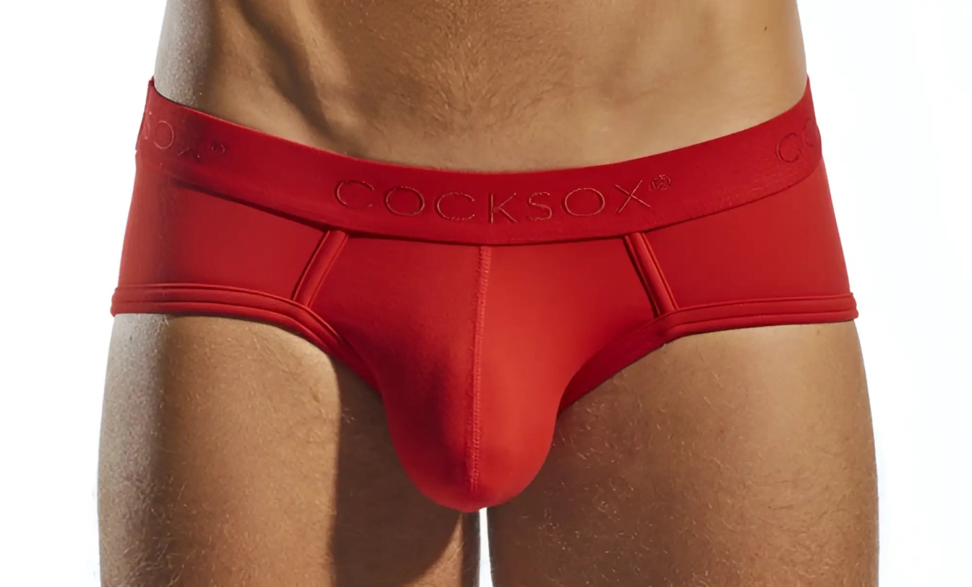 Red cocksox cx76n sports brief with a smooth, form-fitting design and elastic waistband in breathable fabric